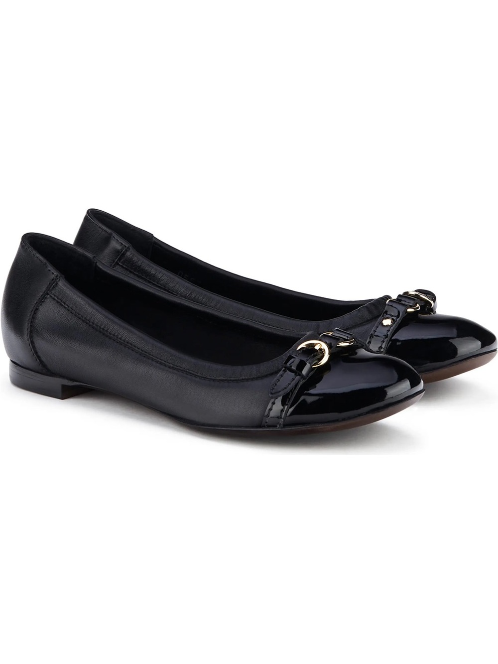 Agl Black Leather Ballet Flats with Gold Buckle Detail